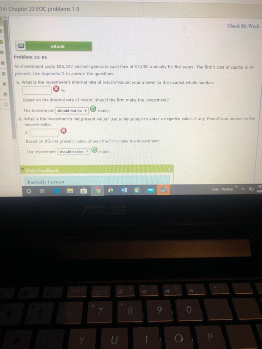 14: Chapter 22 EOC problems 1-9 Check My Work B Problem 22-01