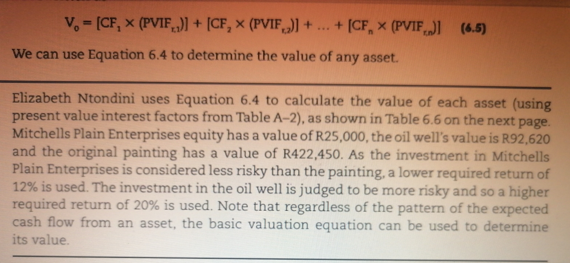 V = [CF, X (PVIF,,)] + [CF, X (PVIF)] + ... +