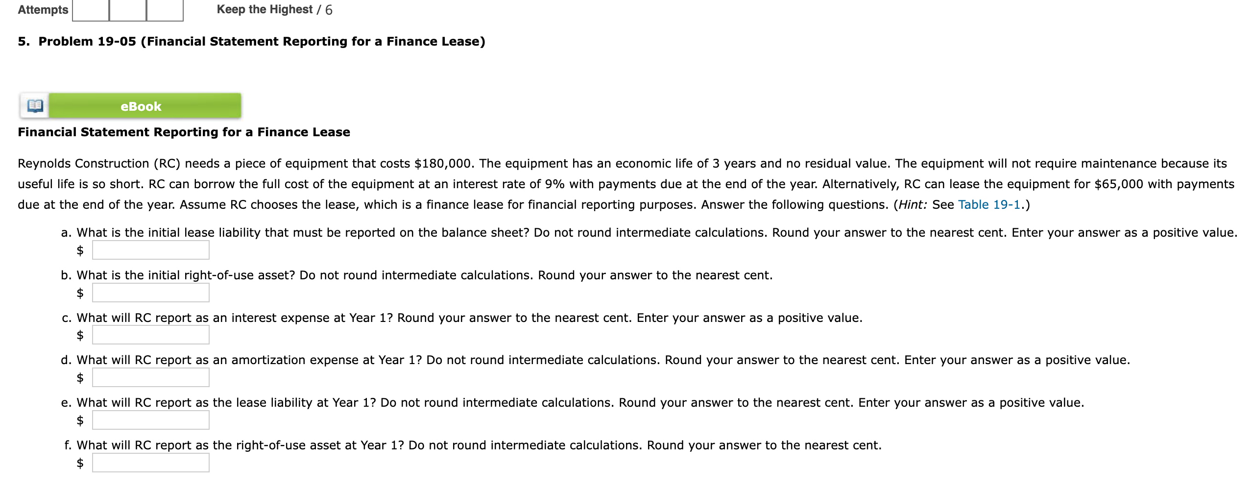 Attempts Keep the Highest / 6 5. Problem 19-05 (Financial Statement Reporting