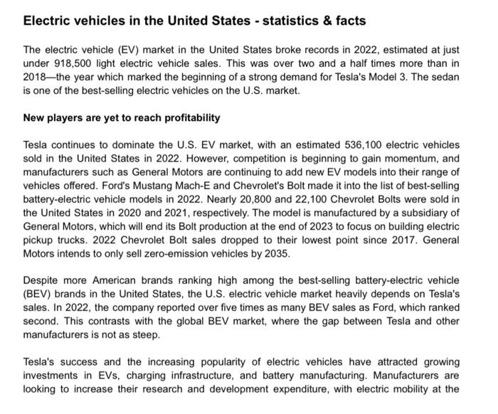 Electric vehicles in the United States - statistics & facts The electric