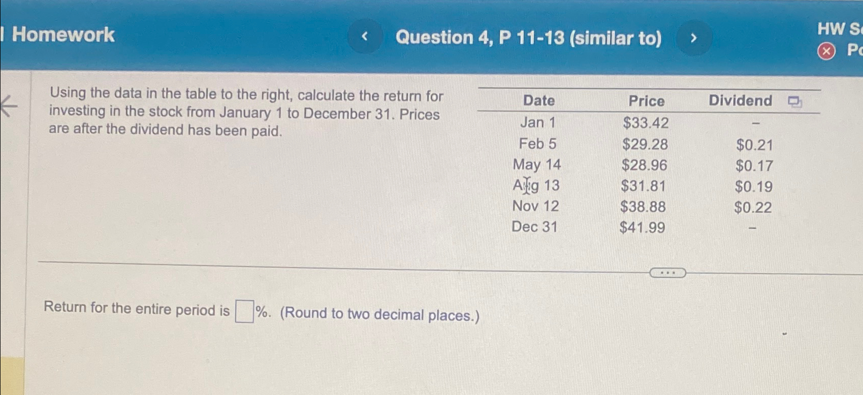I Homework Question 4, P 11-13 (similar to) > Using the data