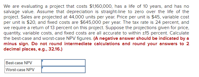 We are evaluating a project that costs $1,160,000, has a life of
