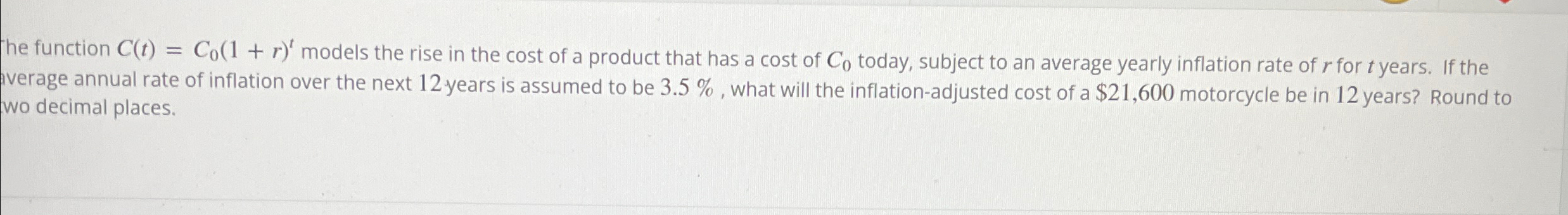 The function C(t) = Co(1 + r)' models the rise in the