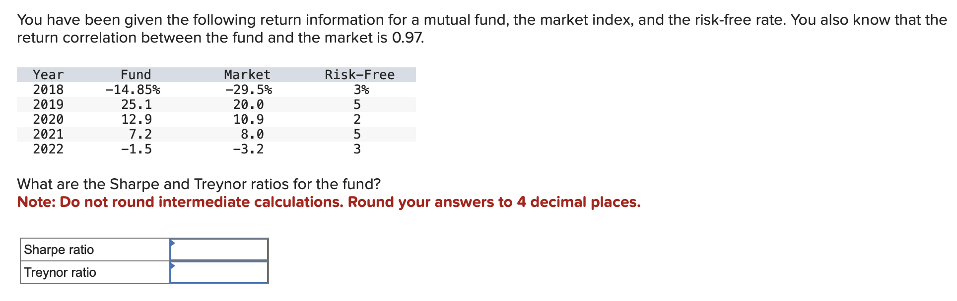You have been given the following return information for a mutual fund,