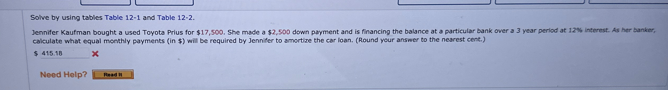 Solve by using tables Table 12-1 and Table 12-2. Jennifer Kaufman bought