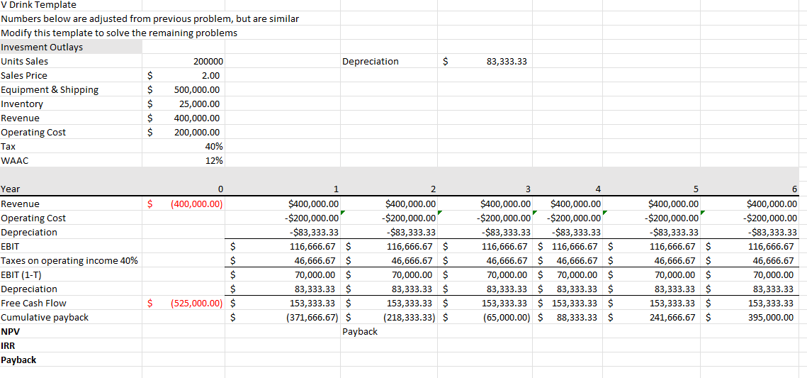 V Drink Template Numbers below are adjusted from previous problem, but are