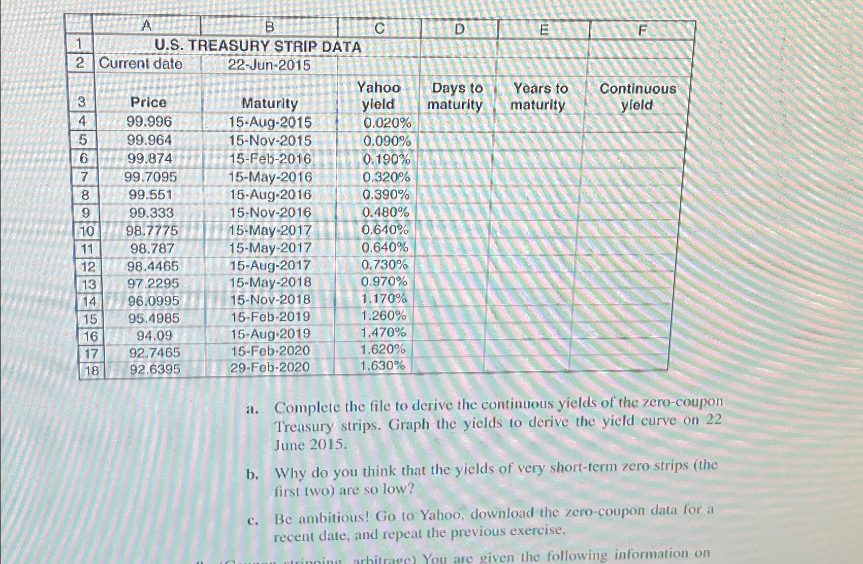 1 B U.S. TREASURY STRIP DATA 2 Current date C E F
