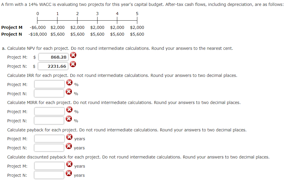A firm with a 14% WACC is evaluating two projects for this