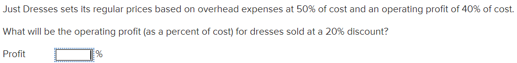 Just Dresses sets its regular prices based on overhead expenses at 50%