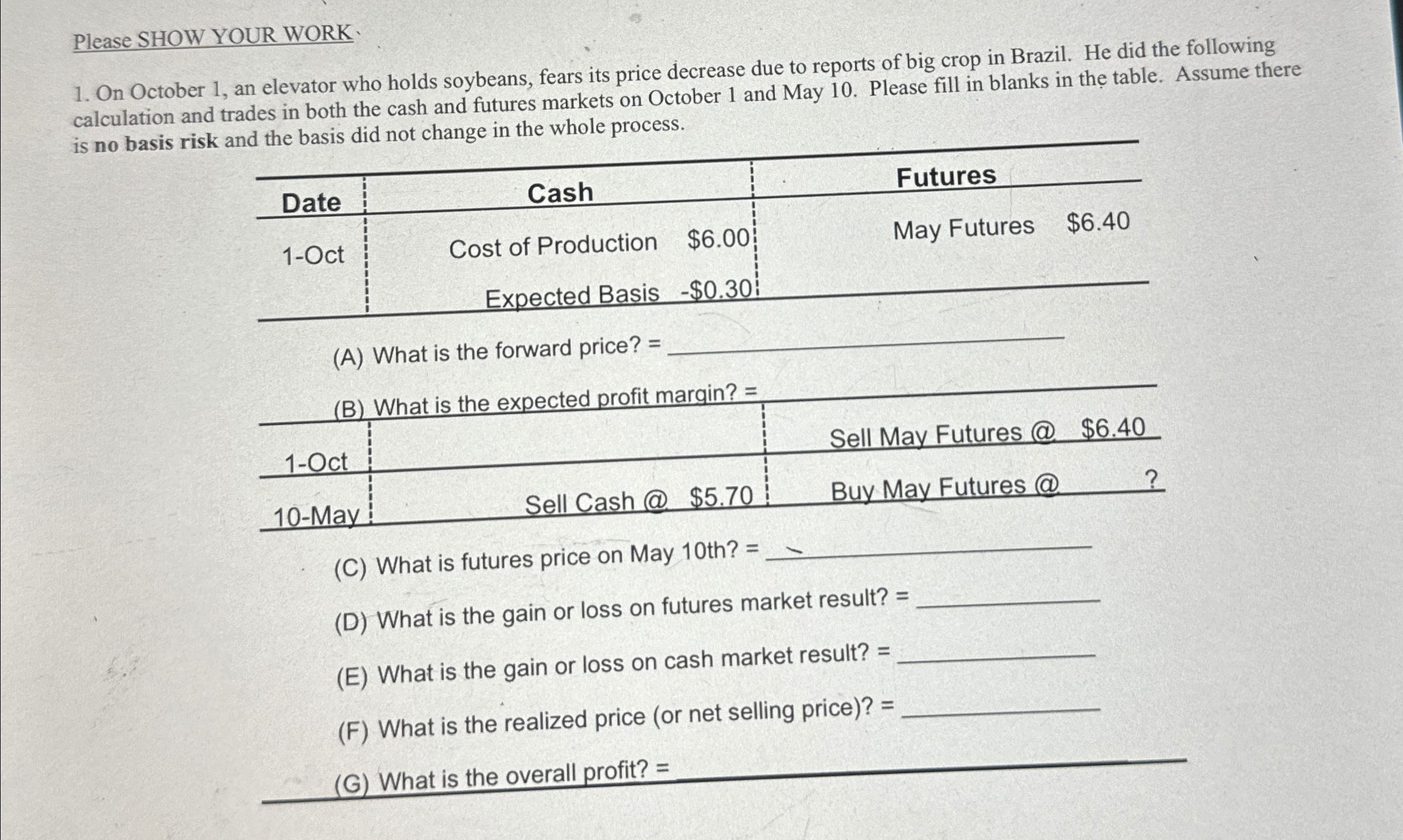 Please SHOW YOUR WORK 1. On October 1, an elevator who holds