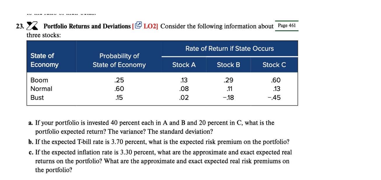 23. Portfolio Returns and Deviations [LO2] Consider the following information about Page