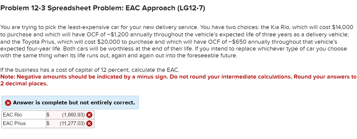 Problem 12-3 Spreadsheet Problem: EAC Approach (LG12-7) You are trying to pick