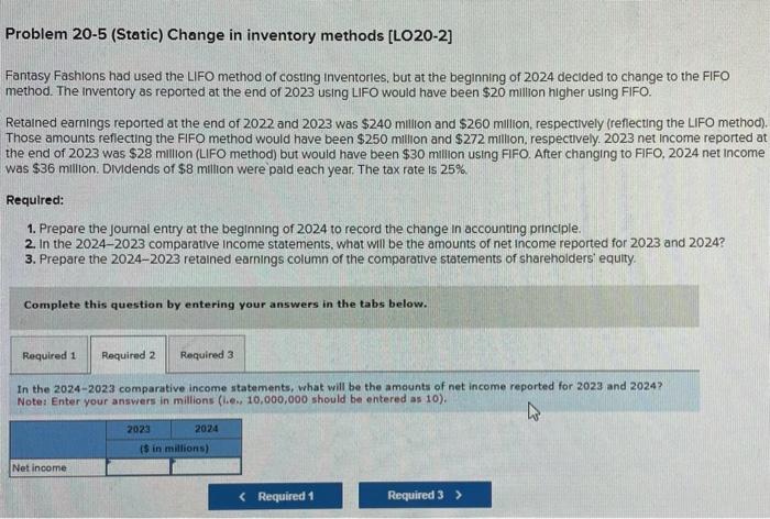 the LIFO method of costing Inventories, but at the beginning of 2024
