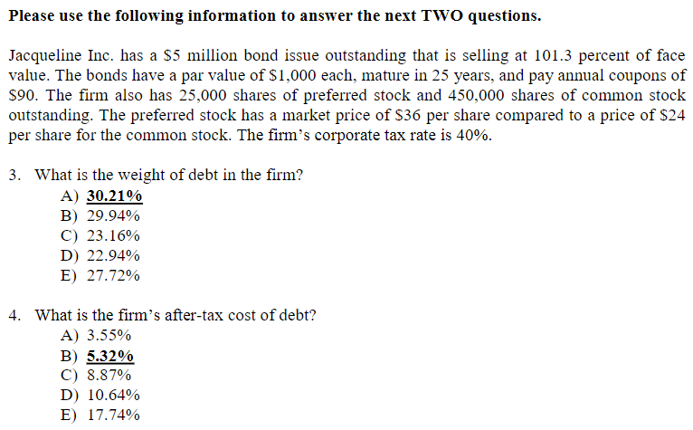 Please use the following information to answer the next TWO questions. Jacqueline