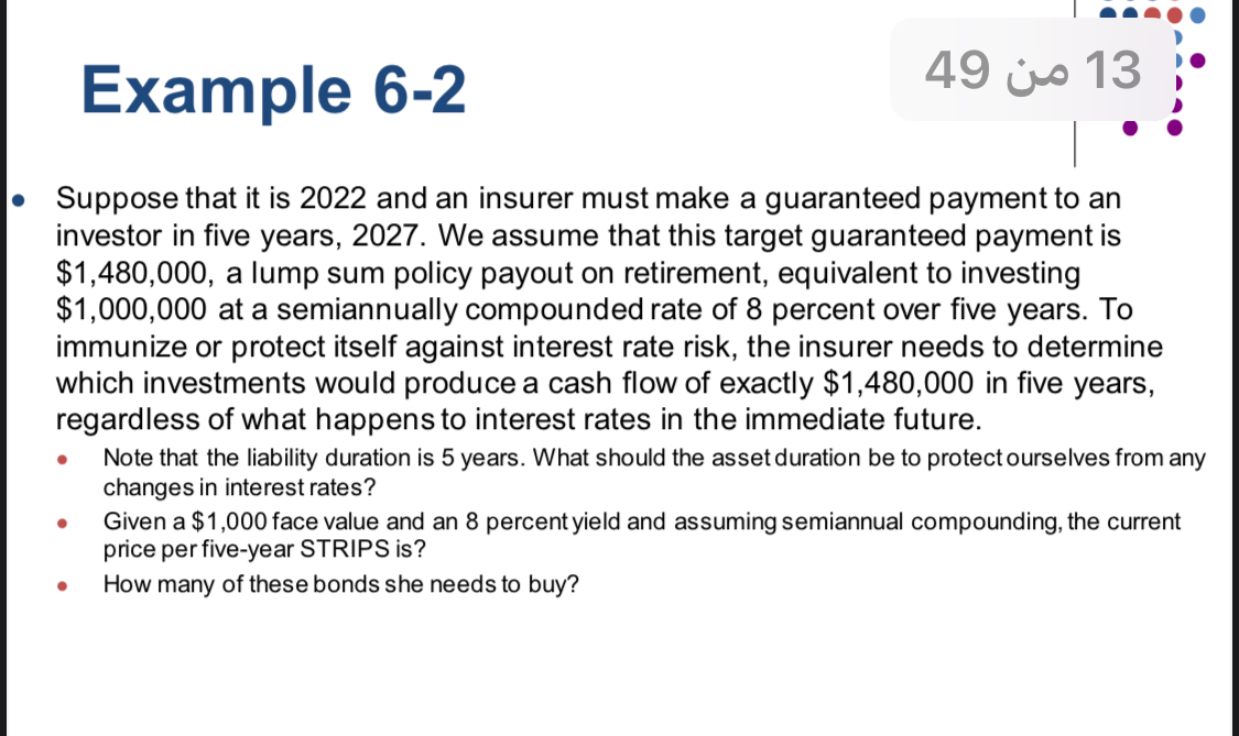 Example 6-2 13 49 Suppose that it is 2022 and an insurer