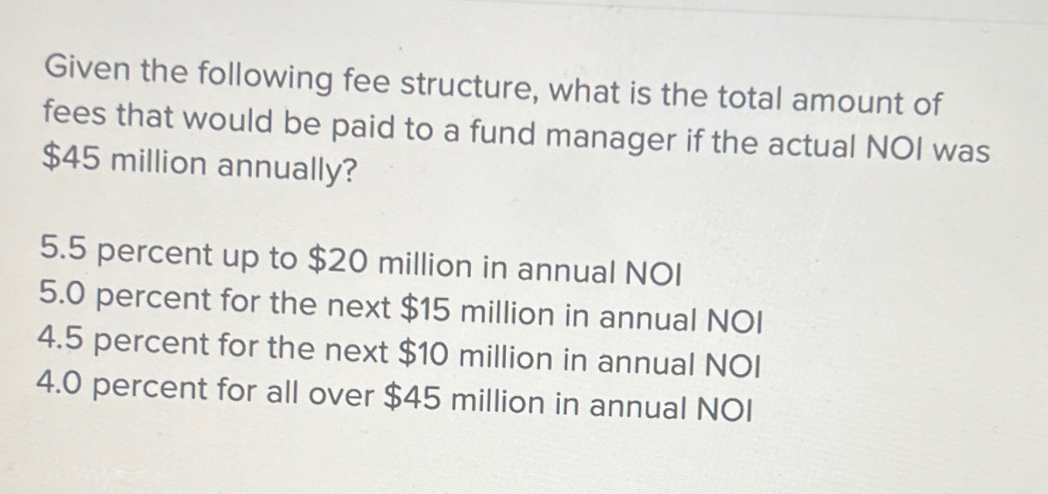 Given the following fee structure, what is the total amount of fees