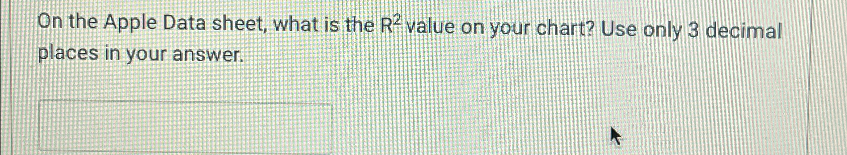 On the Apple Data sheet, what is the R2 value on your