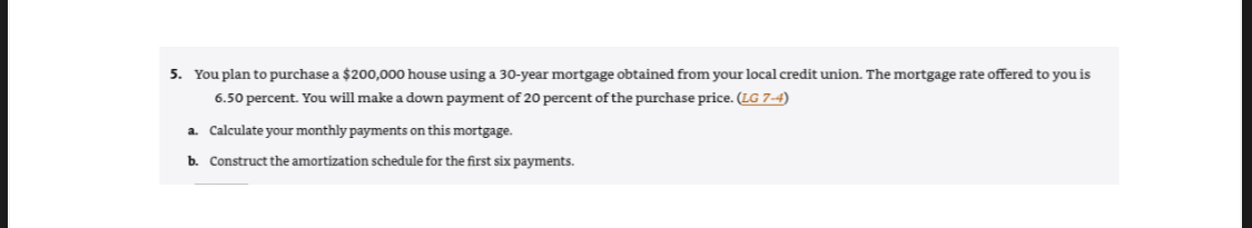 5. You plan to purchase a $200,000 house using a 30-year mortgage