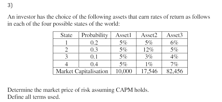 3) An investor has the choice of the following assets that earn