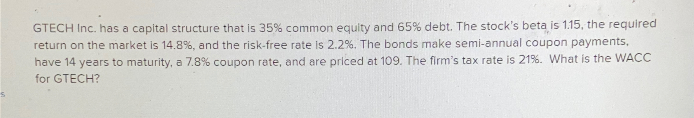 GTECH Inc. has a capital structure that is 35% common equity and