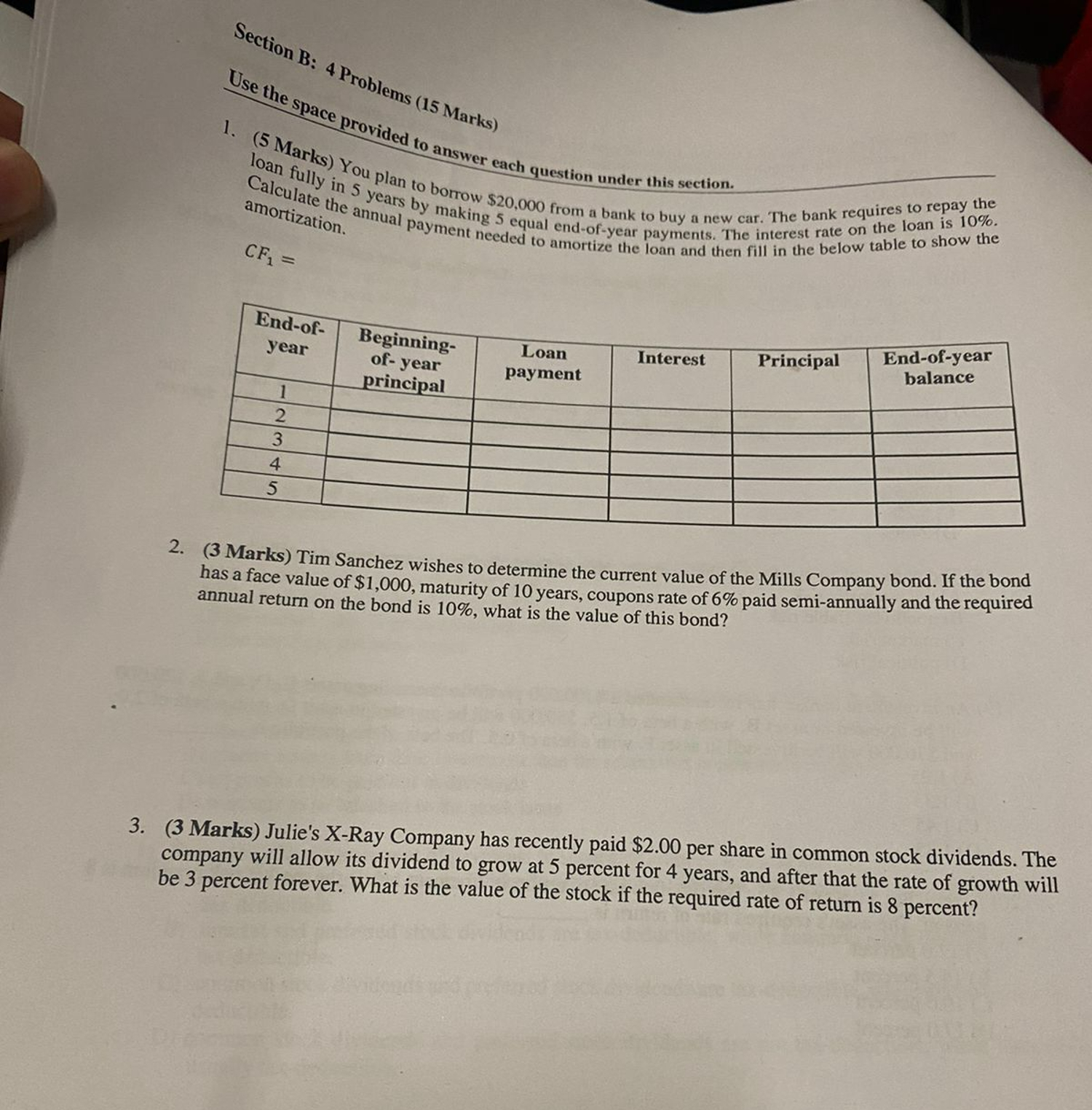 Section B: 4 Problems (15 Marks) Use the space provided to answer