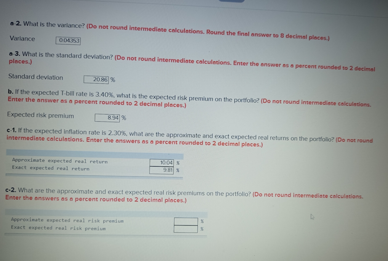a-2. What is the variance? (Do not round intermediate calculations. Round the