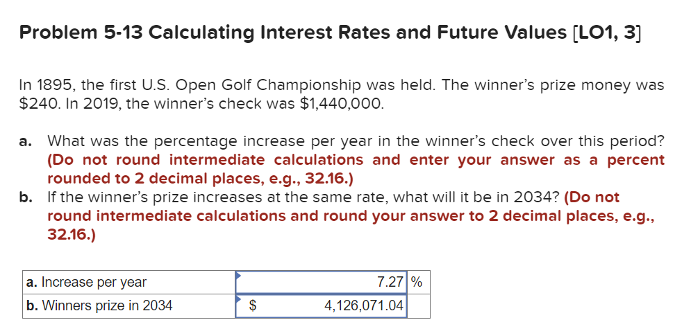Problem 5-13 Calculating Interest Rates and Future Values [LO1, 3] In 1895,