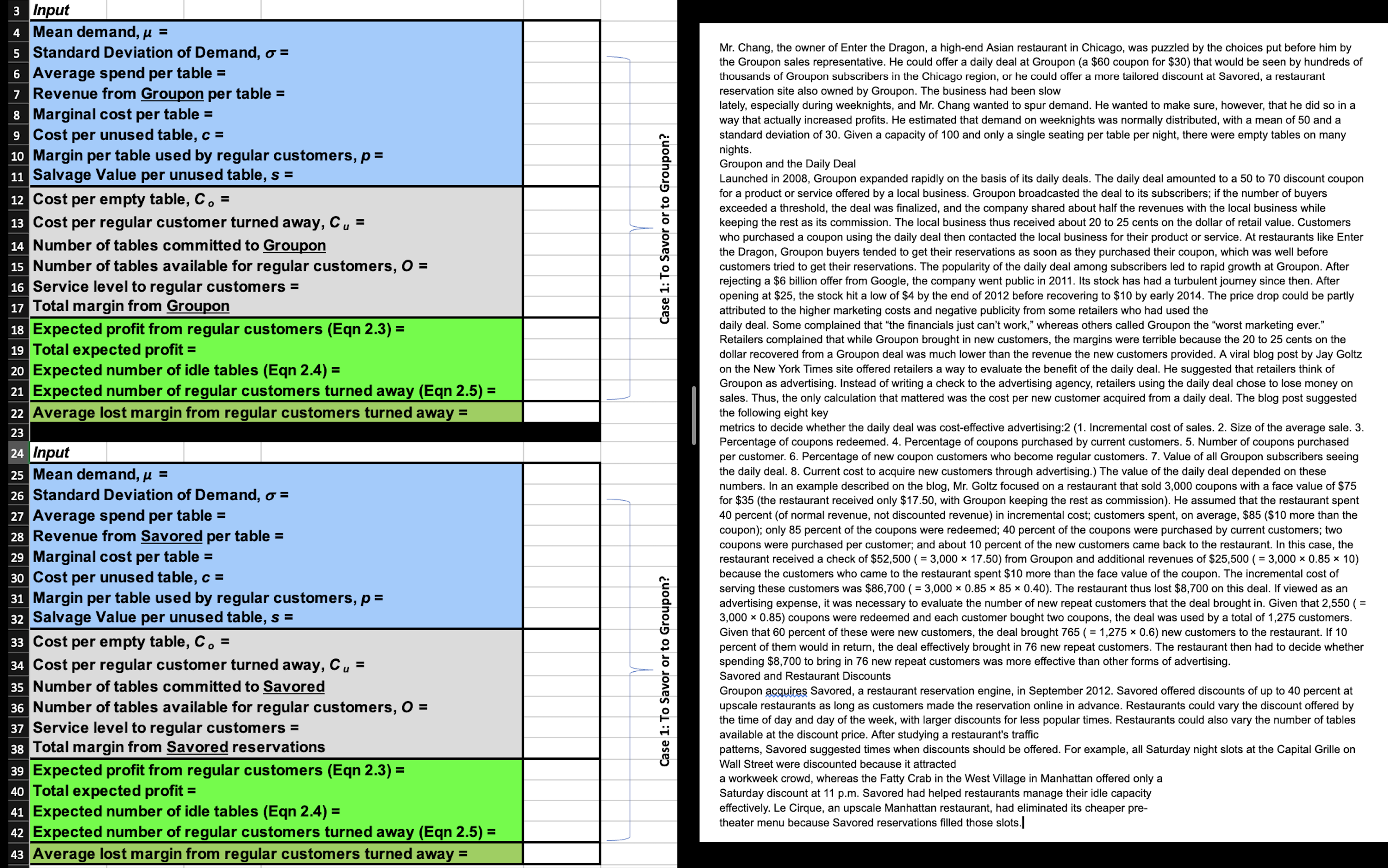3 Input 4 Mean demand, = 5 Standard Deviation of Demand, =