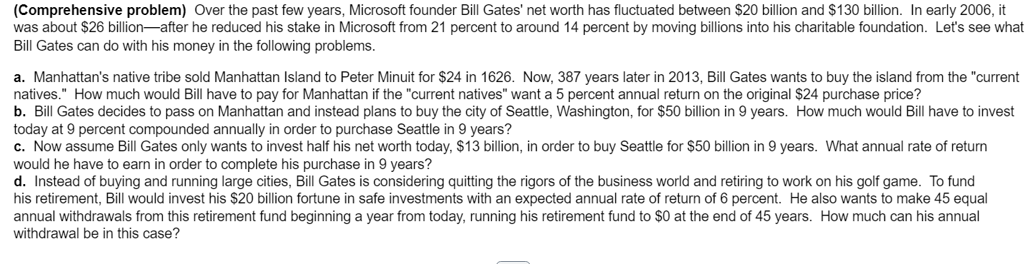 (Comprehensive problem) Over the past few years, Microsoft founder Bill Gates' net