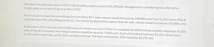 Sheridan Industries had sales in 2021 of $8,024,000 and gross profit of