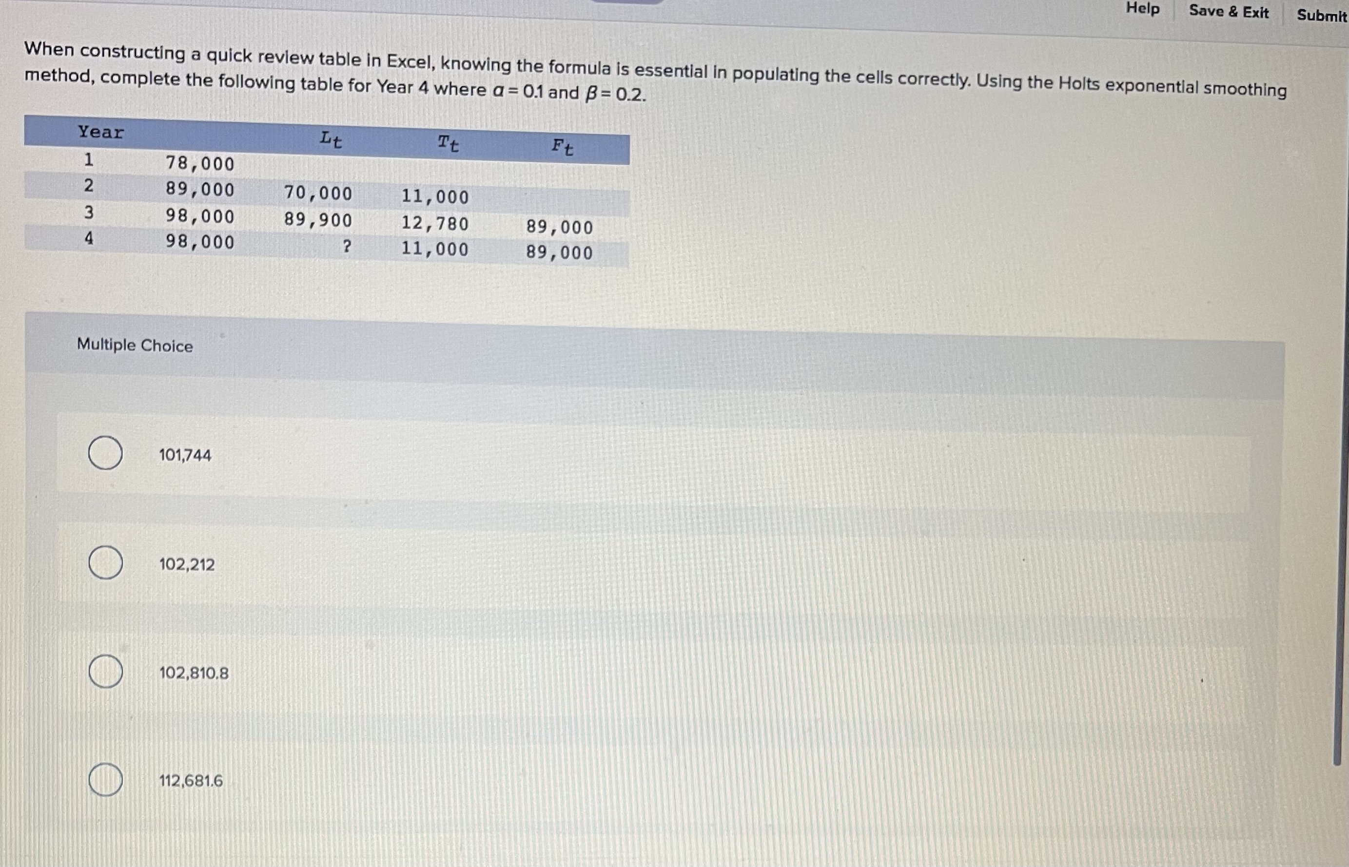 Help Save & Exit Submit When constructing a quick review table in