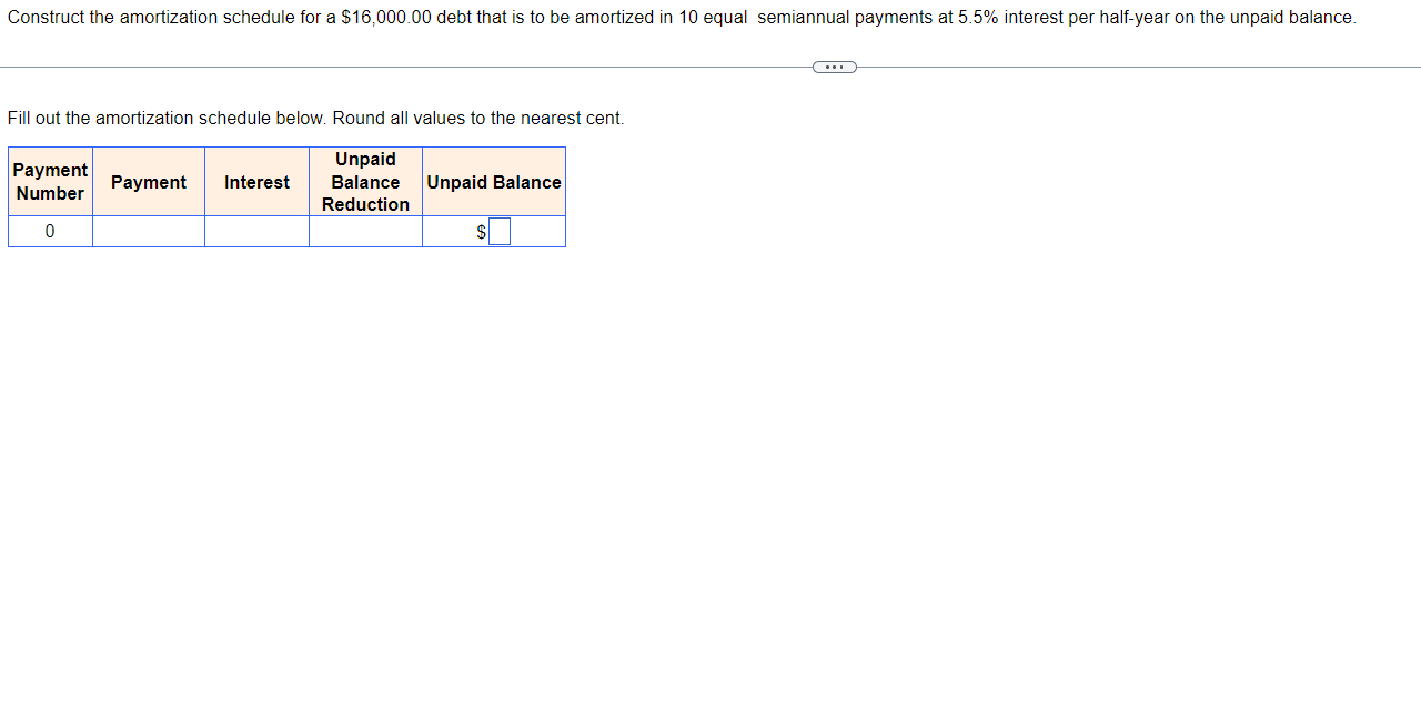 Construct the amortization schedule for a $16,000.00 debt that is to be