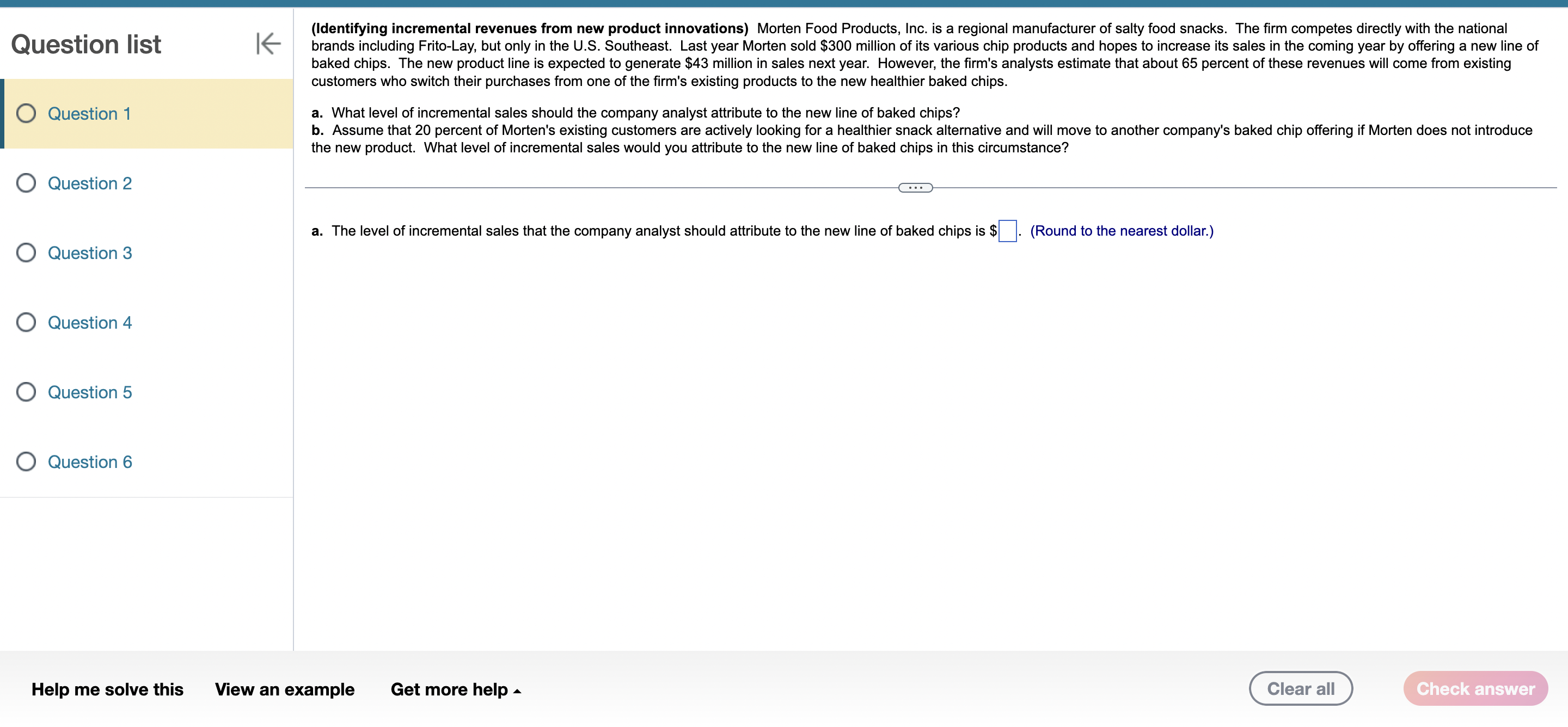 Question list K Question 1 (Identifying incremental revenues from new product innovations)