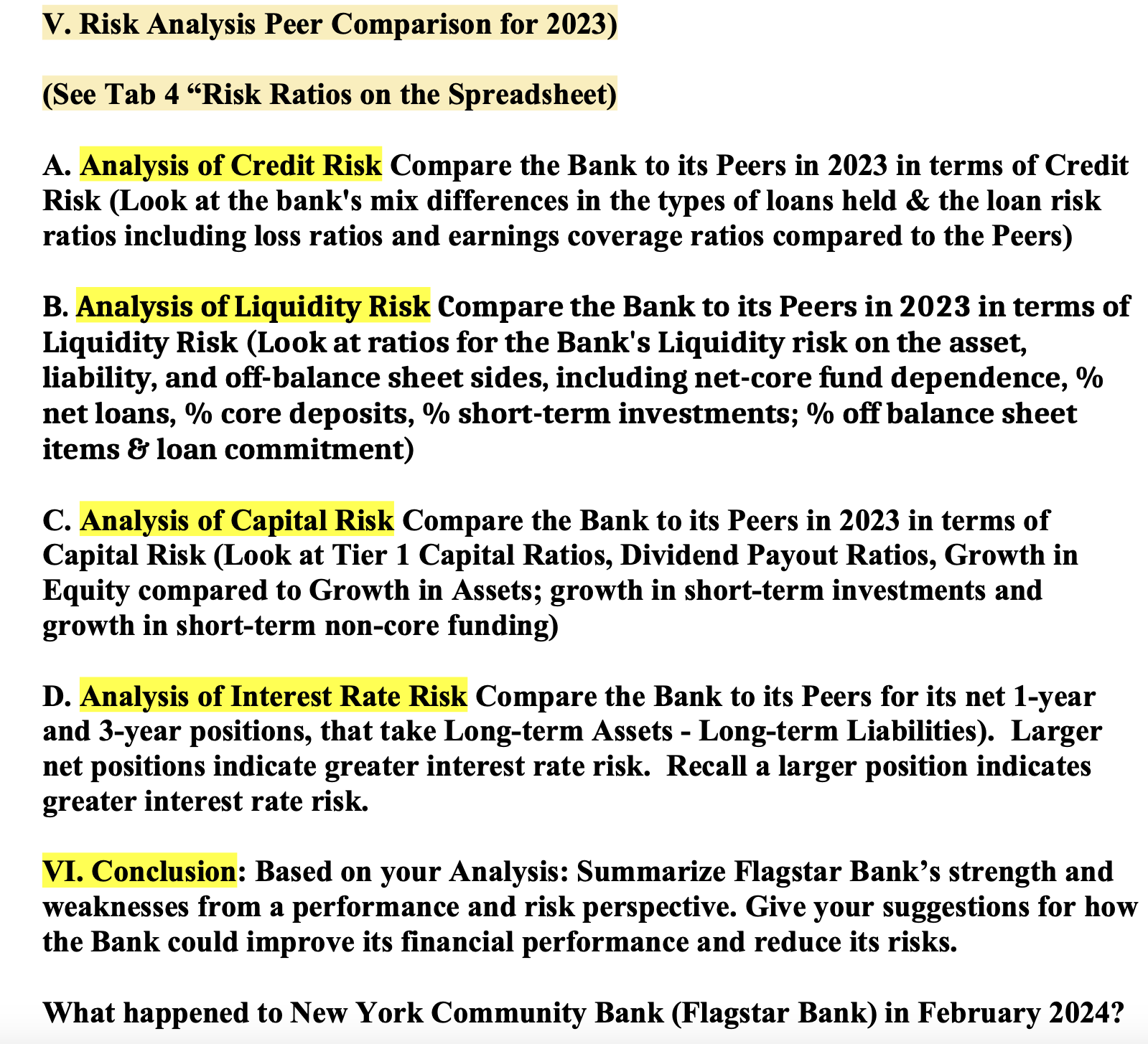 V. Risk Analysis Peer Comparison for 2023) (See Tab 4 "Risk Ratios