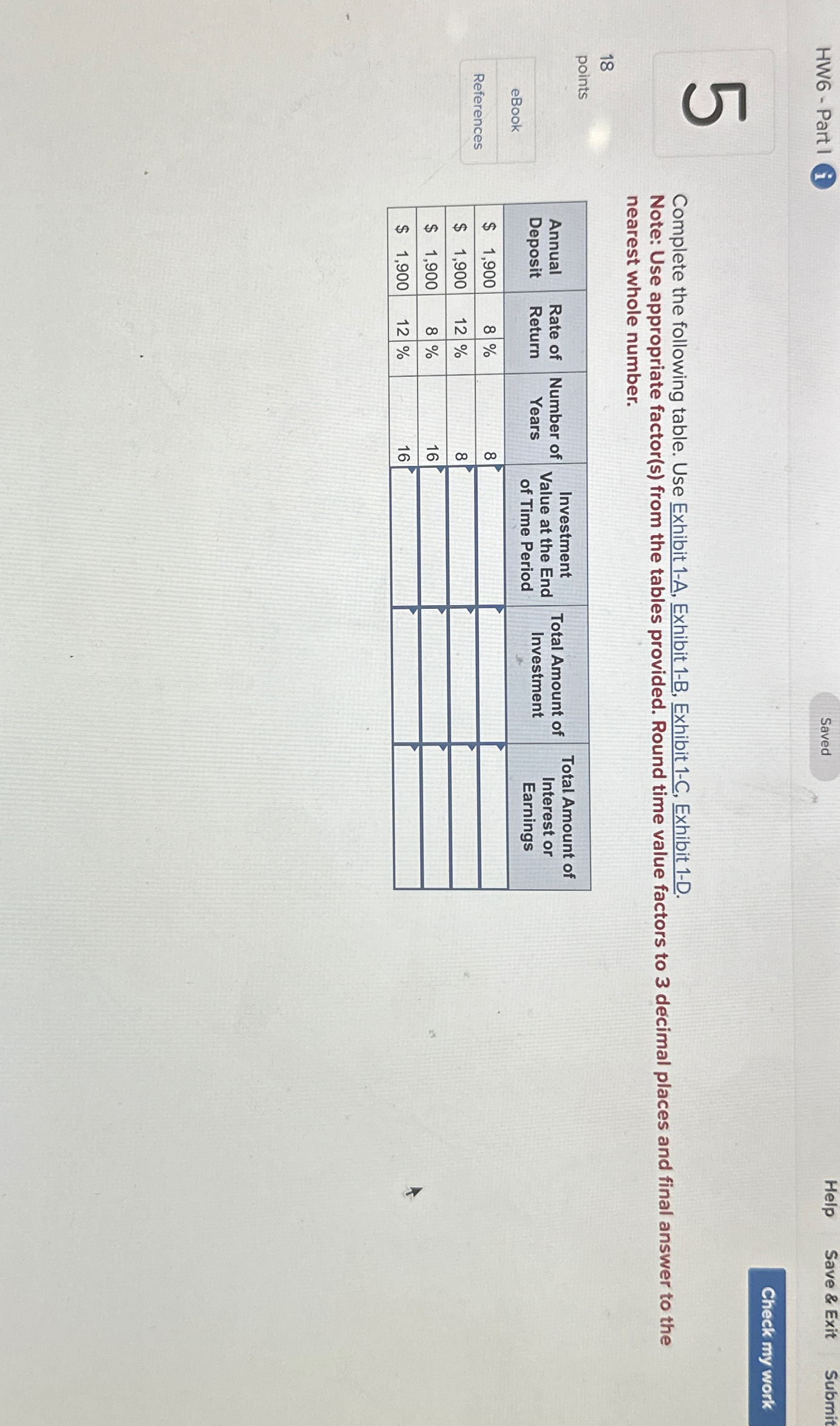 HW6-Part I 18 Saved Help Save & Exit Submit Check my work