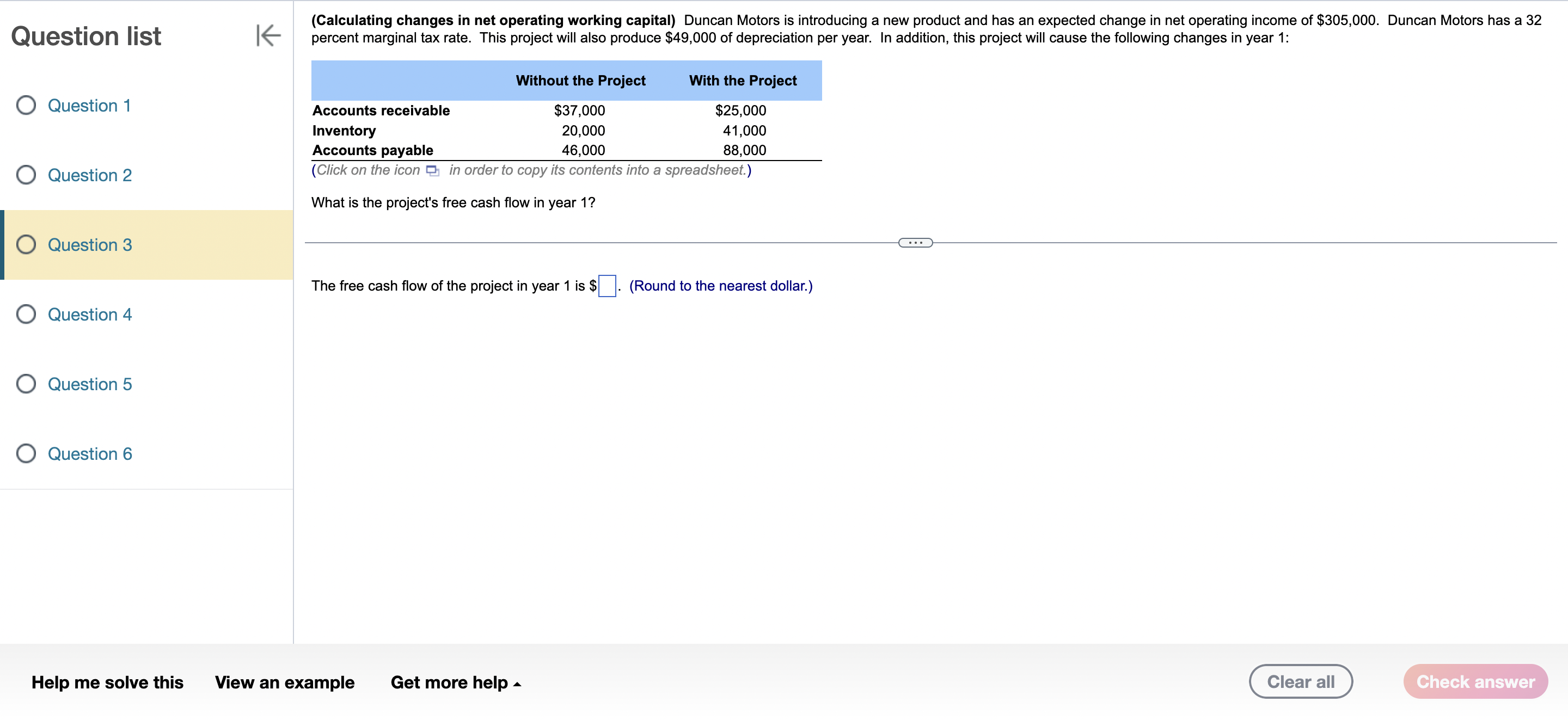 Question list K (Calculating changes in net operating working capital) Duncan Motors