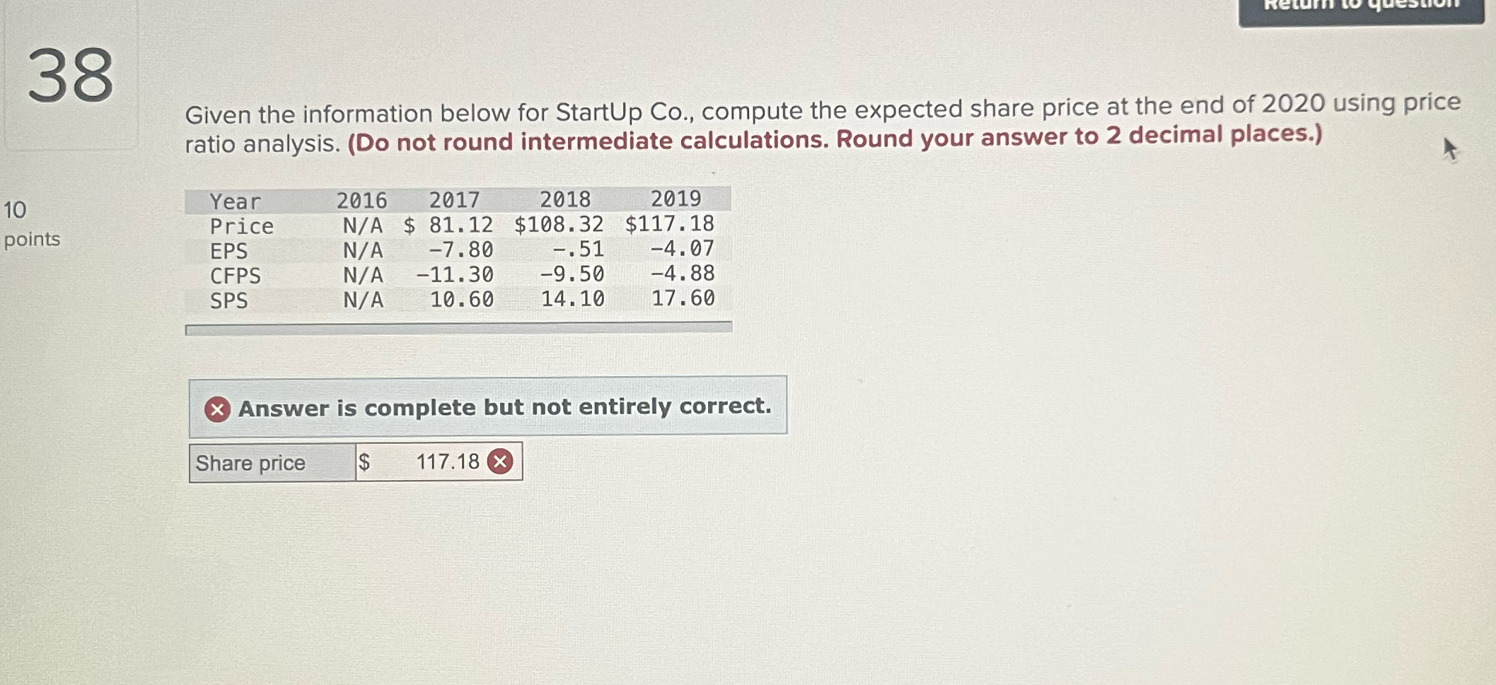 38 Given the information below for StartUp Co., compute the expected share