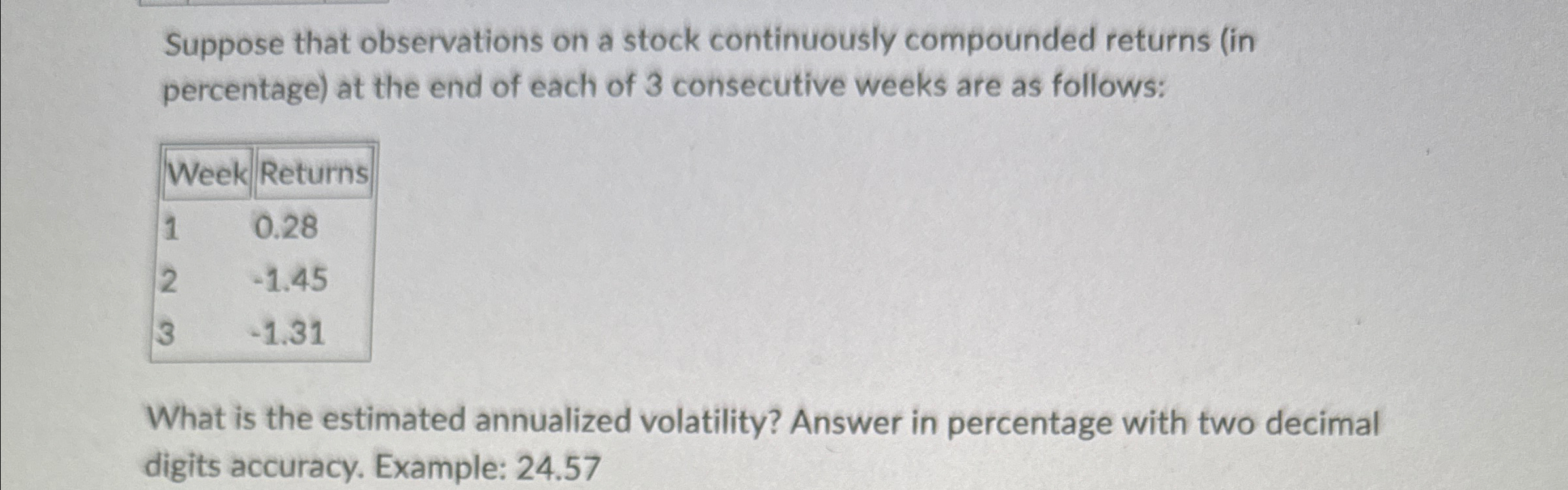 Suppose that observations on a stock continuously compounded returns (in percentage) at