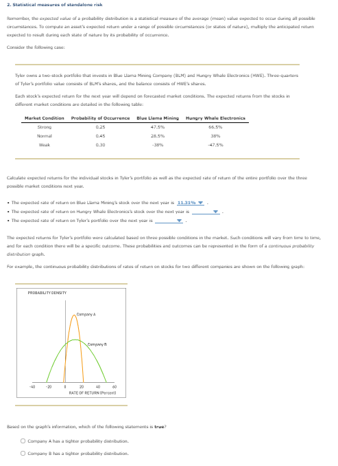 2. Statistical measures of standalone risk Remember, the expected value of a