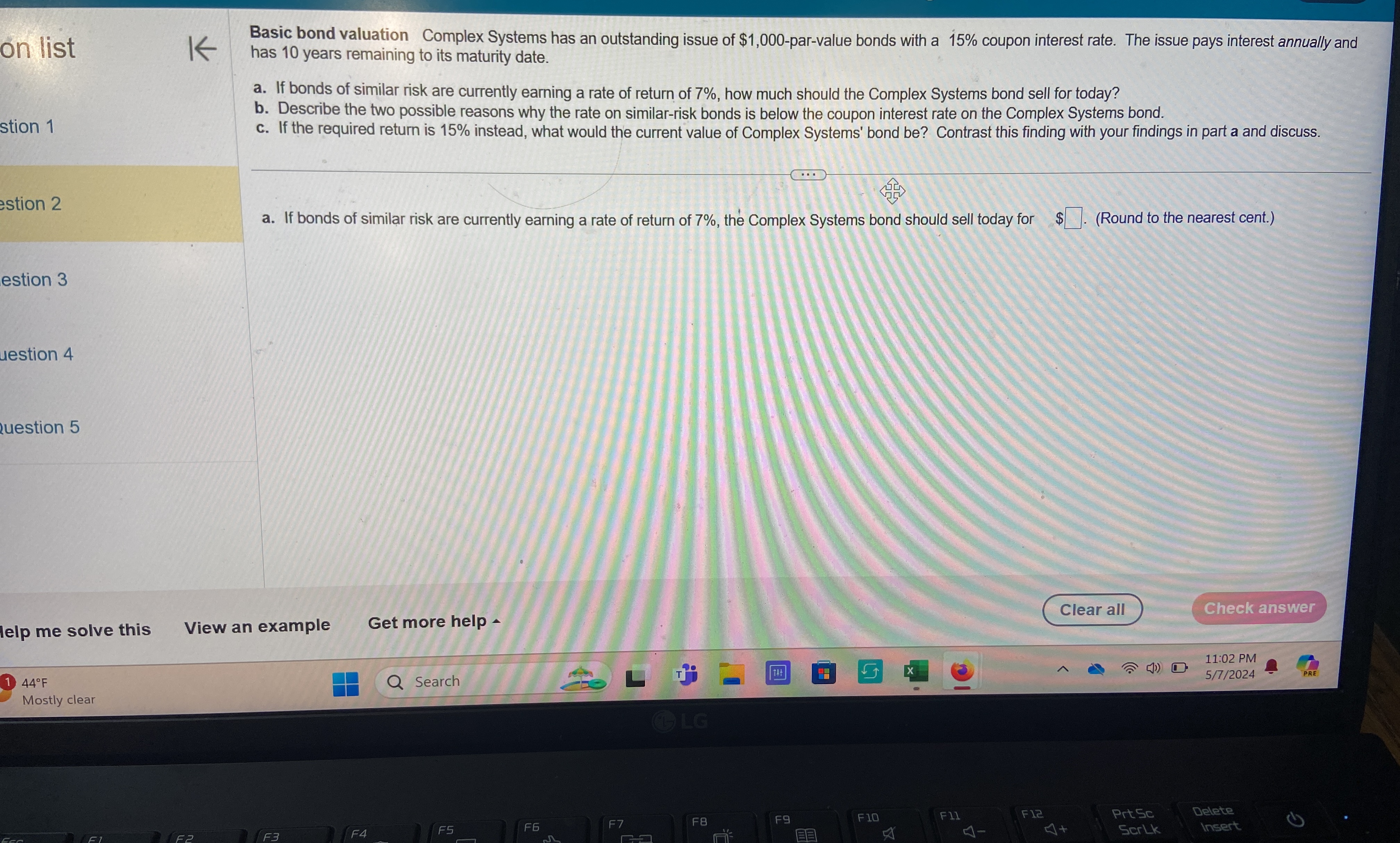 on list stion 1 K Basic bond valuation Complex Systems has an