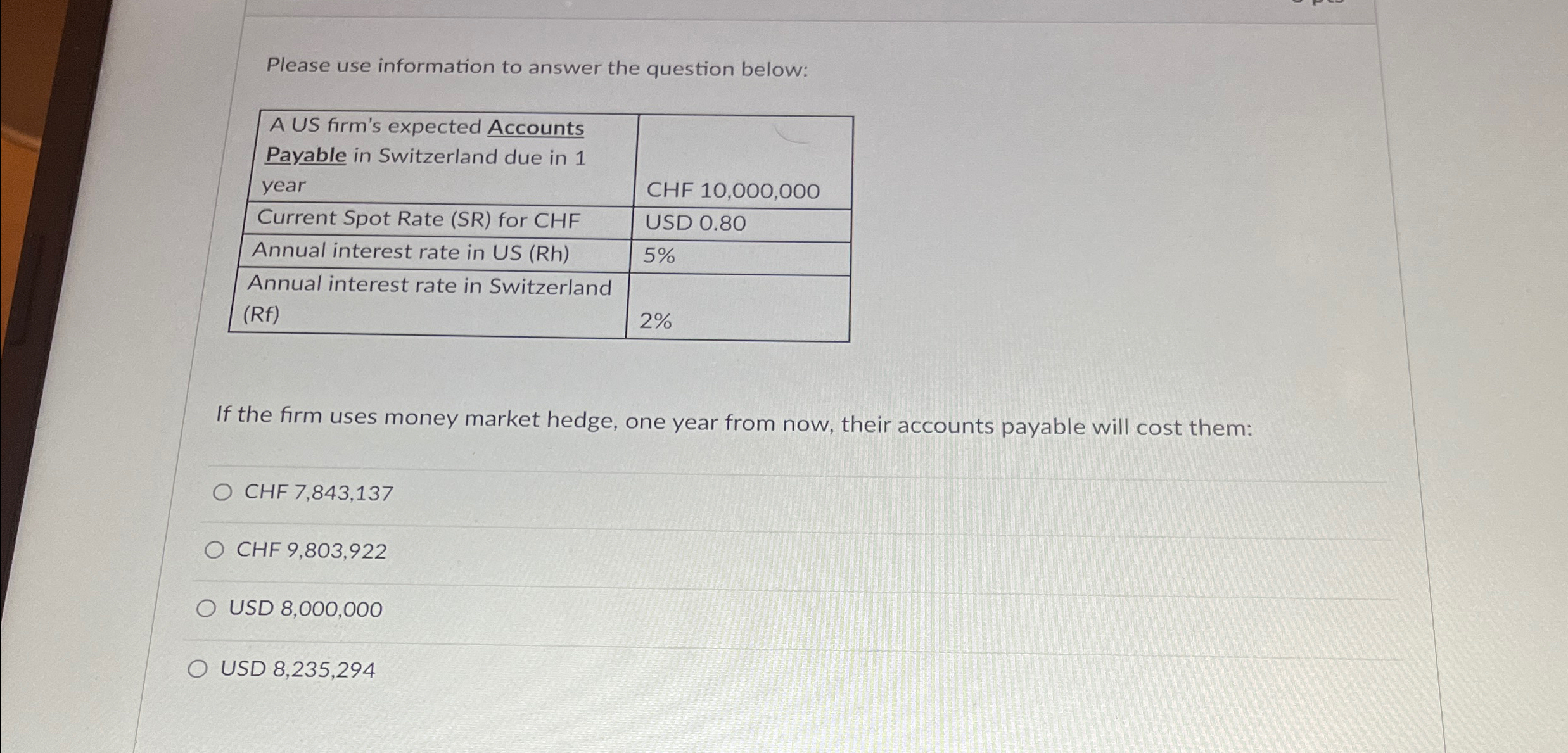 Please use information to answer the question below: A US firm's expected