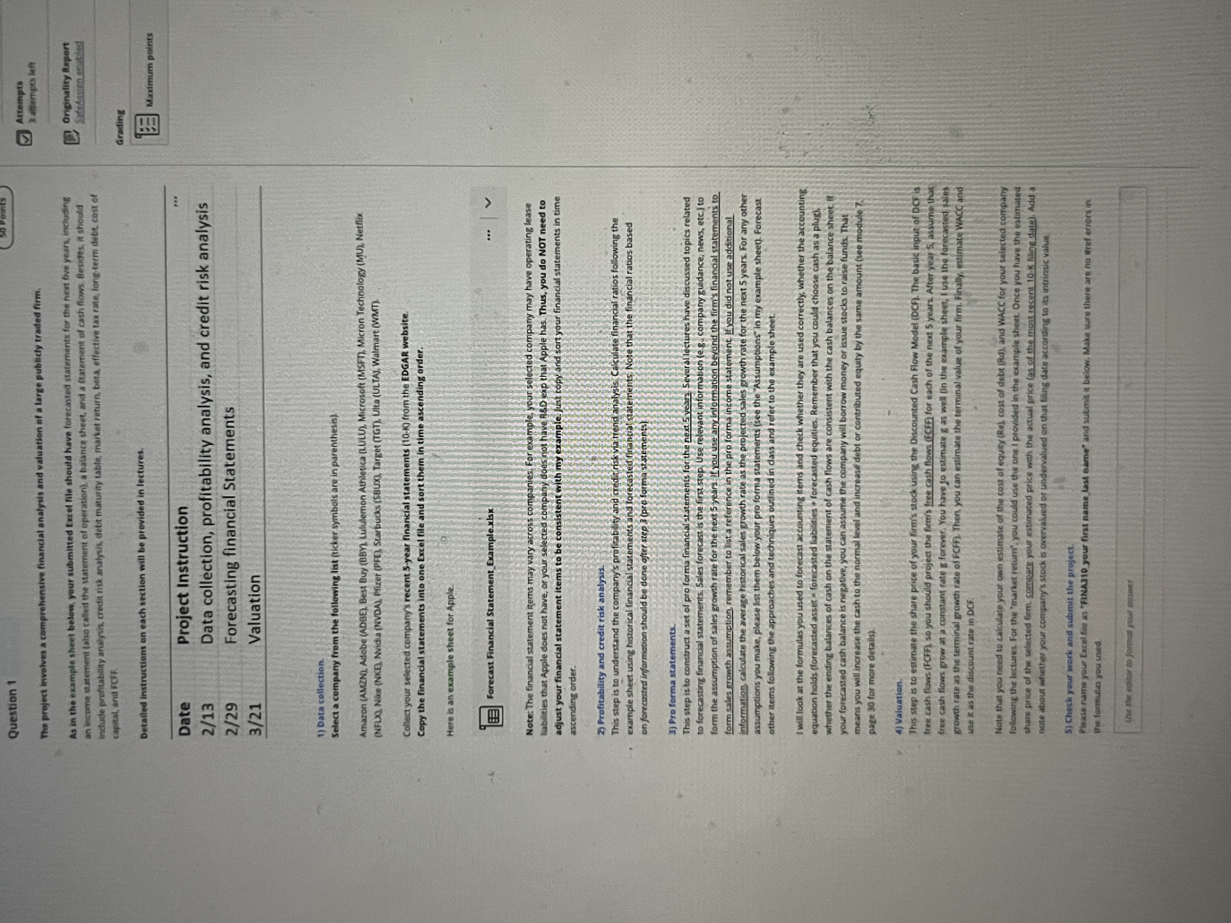 Question 1 The project involves a comprehensive financial analysis and valuation of