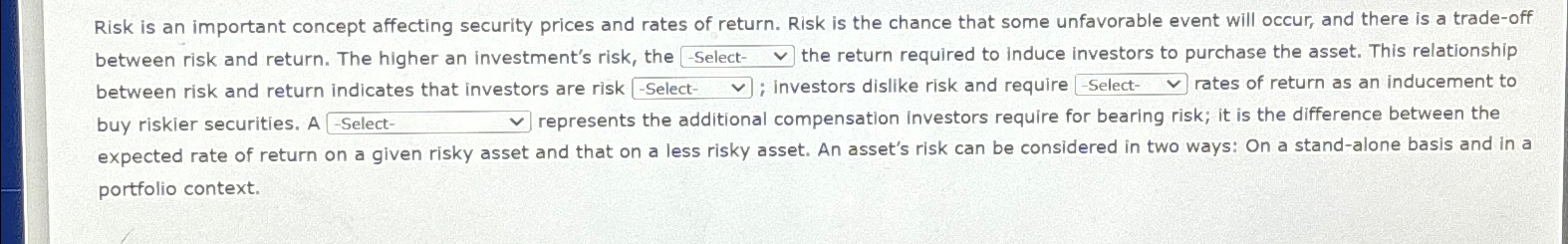 Risk is an important concept affecting security prices and rates of return.