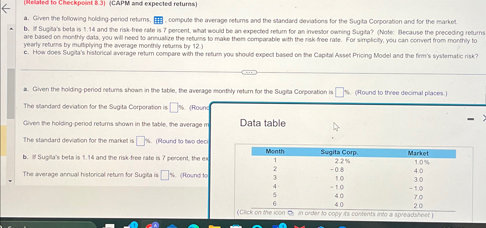 (Related to Checkpoint 8.3) (CAPM and expected returns) a. Given the following