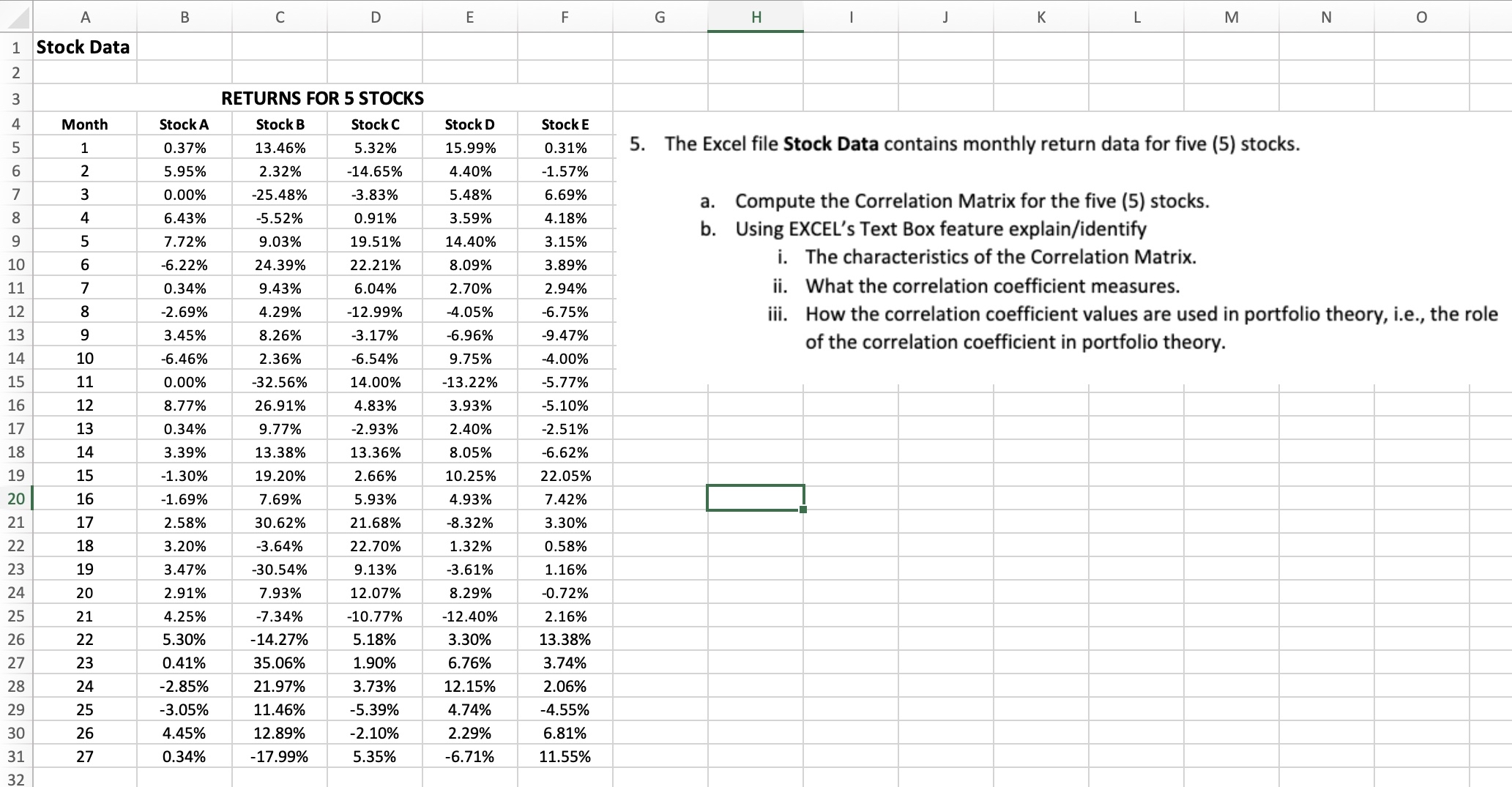 A 1 Stock Data B C D E F G H J