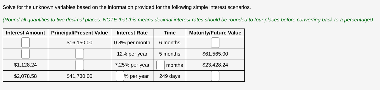 Solve for the unknown variables based on the information provided for the