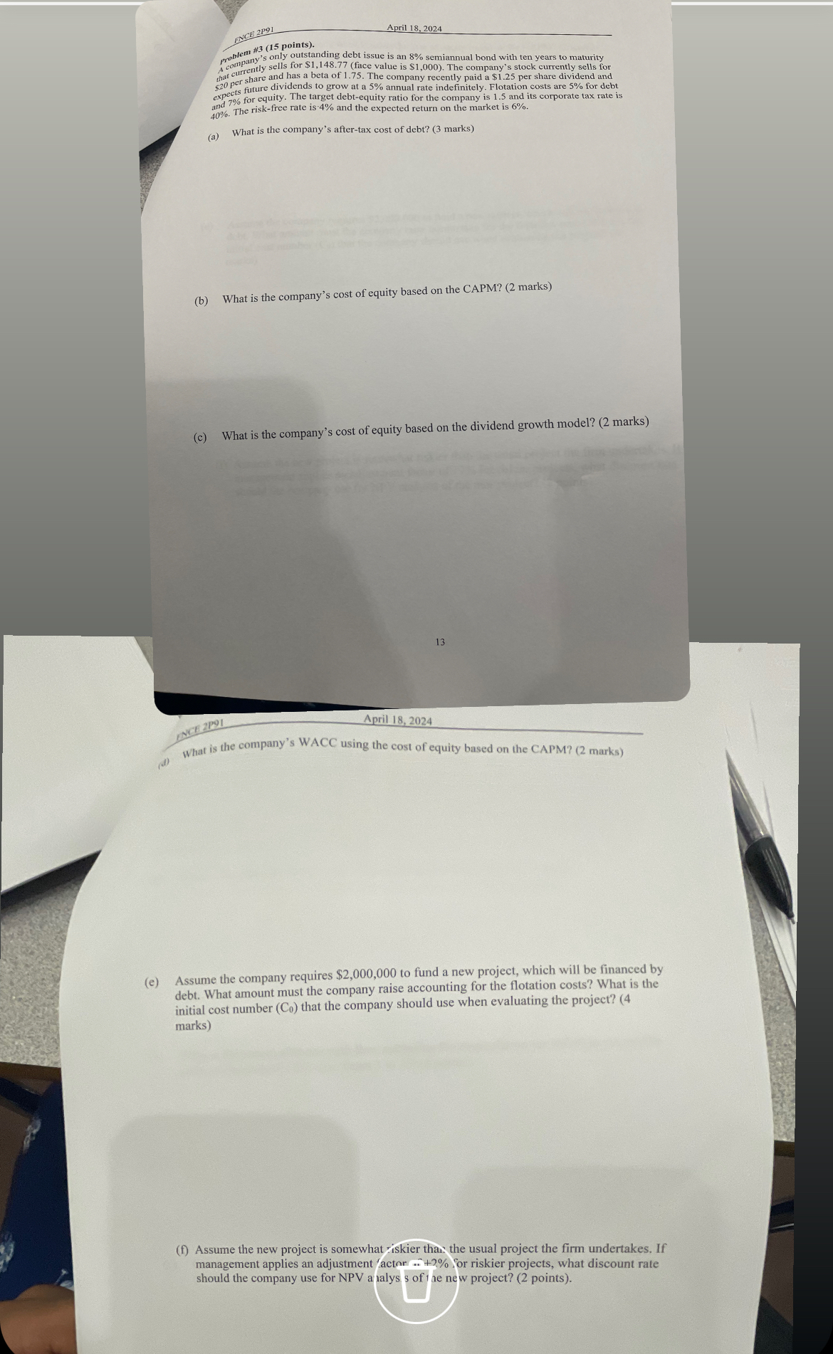 (e) (d) (c) (b) ENCE 2P91 #3 (15 points). April 18, 2024