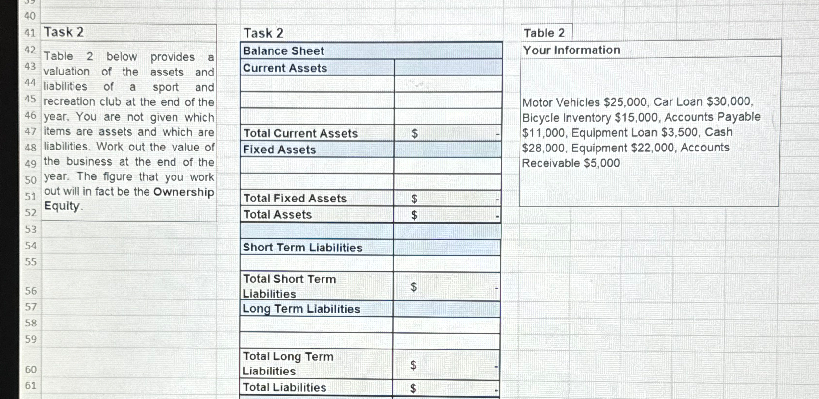 40 41 Task 2 Task 2 42 Balance Sheet Table 2 below