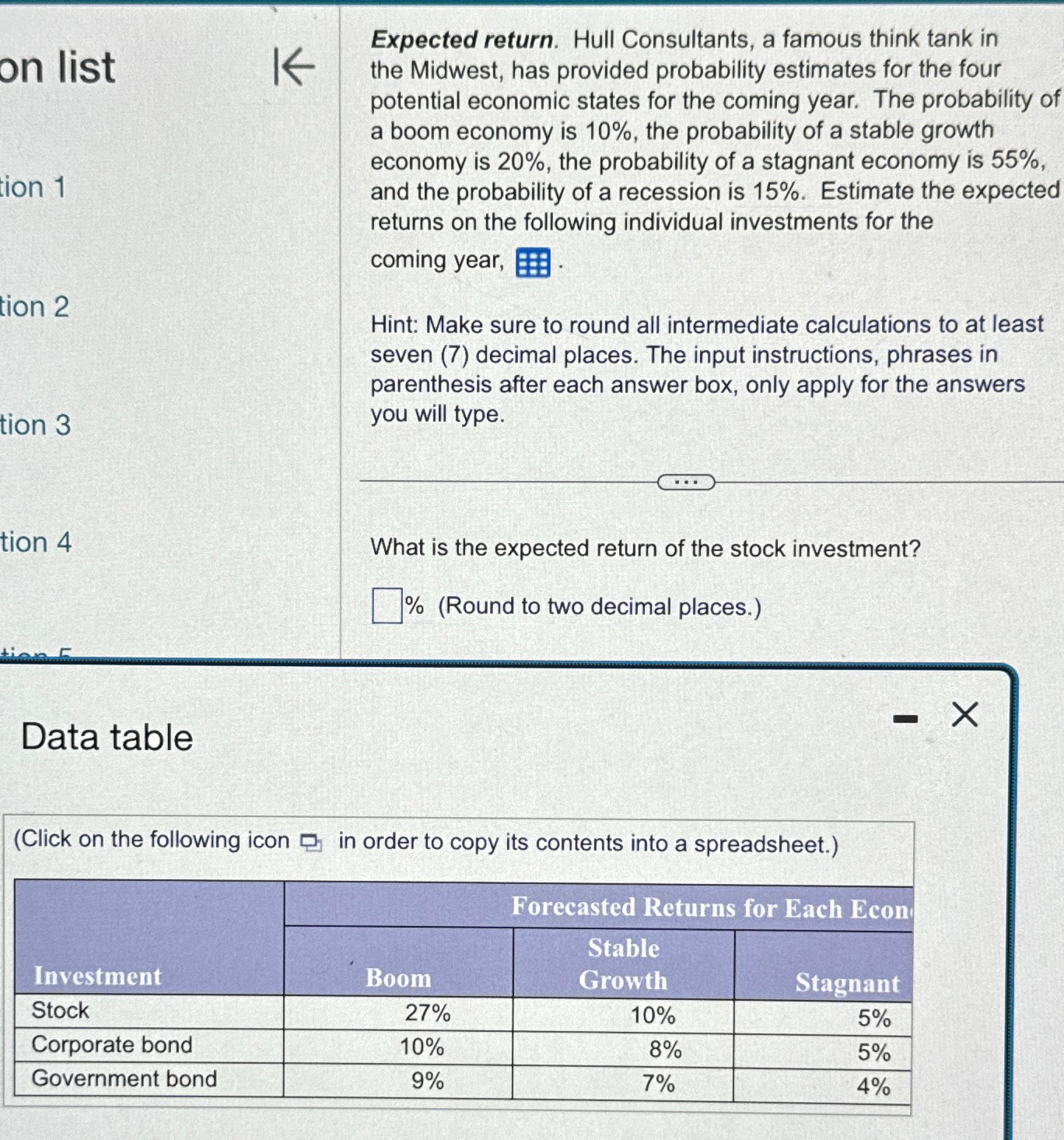 on list tion 1 tion 2 tion 3 Expected return. Hull Consultants,