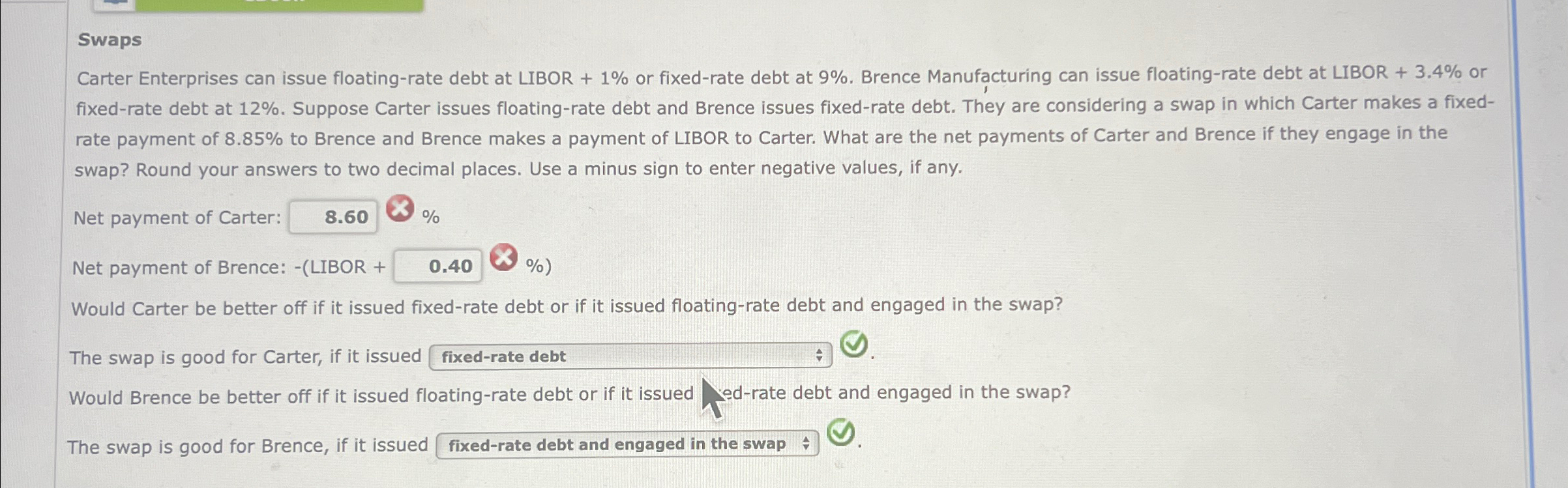 Swaps Carter Enterprises can issue floating-rate debt at LIBOR + 1% or